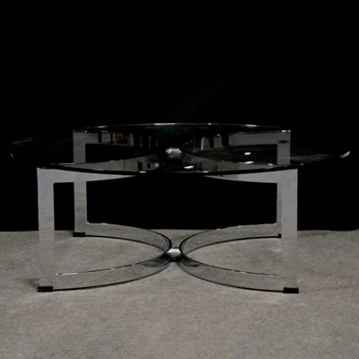 Lot 479 - Modern glass and chrome coffee table, designed by Richard Young for Merrow Associates