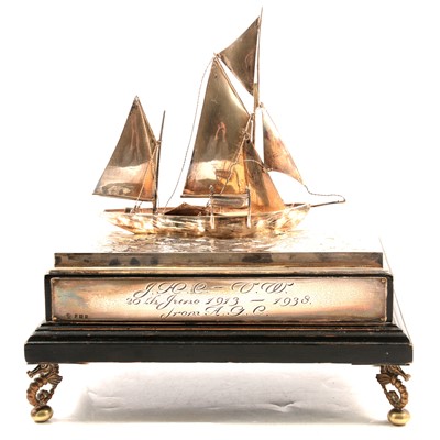 Lot 306 - A silver model of a schooner mounted on a presentation stand, Charles Boyton & Son Ltd