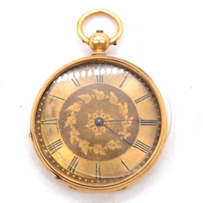 Lot 367 - A small yellow metal open face pocket watch.