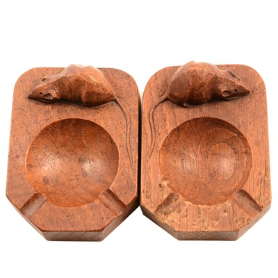 Lot 122 - A pair of Robert 'Mouseman' Thompson oak ashtrays.