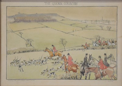 Lot 409 - After Harry Morley 1910, The Quorn Country, a set of four coloured prints, Nick Turley watercolours.