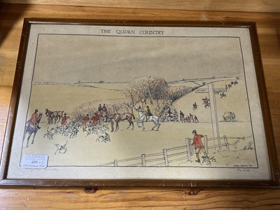 Lot 409 - After Harry Morley 1910, The Quorn Country, a set of four coloured prints, Nick Turley watercolours.