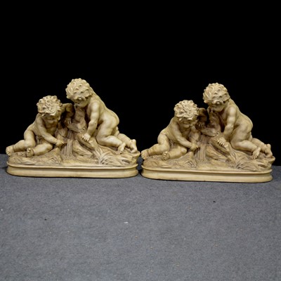 Lot 522 - Two similar modern composite figural sculptures of putti by a spring