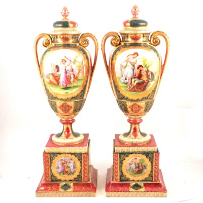 Lot 3 - Large pair of Royal Vienna covered vases