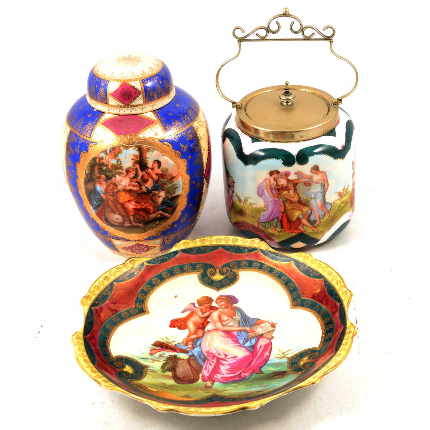 Lot 25 Royal Vienna ginger jar and cover, and other
