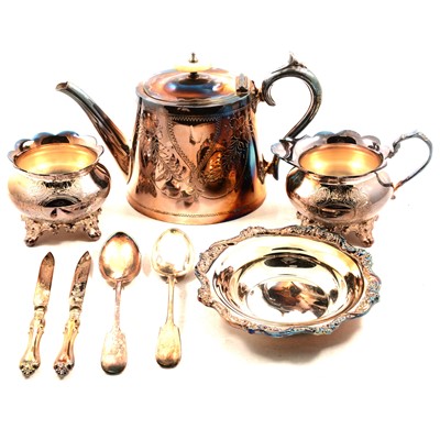 Lot 162 - Silver knife and box of silver-plated wares.