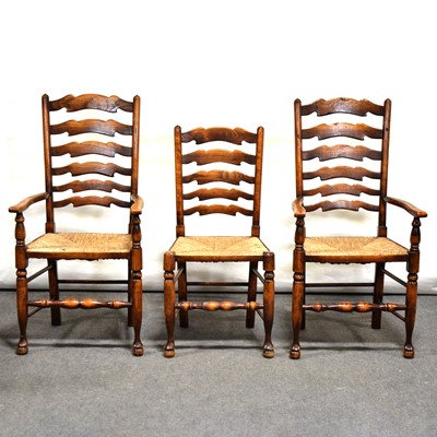 Lot 517 - Set of seven Haselbech Oak ladderback dining chairs