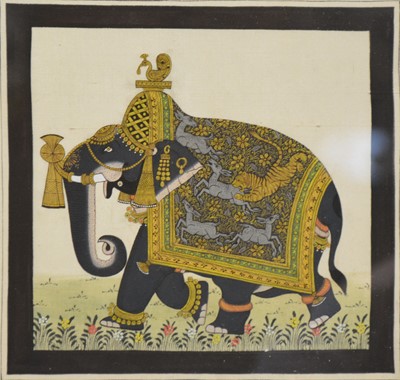 Lot 368 - Indian silk painting of an elephant facing left.