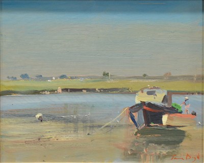 Lot 324 - Jamie Boyd, Estuary with boat, near Pisa.