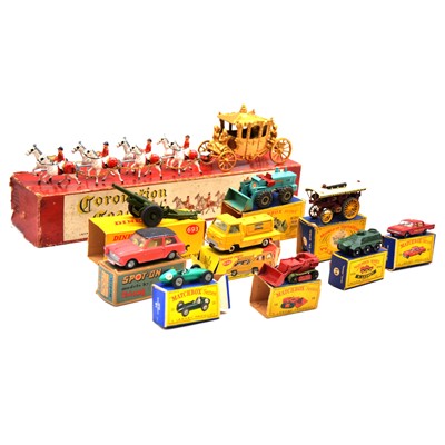 Lot 7 - Ten die-cast model vehicles, including Dinky, Spot-On, Matchbox and Lesney, boxed