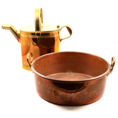 Lot 178 - Copper jam pan and a brass watering can.