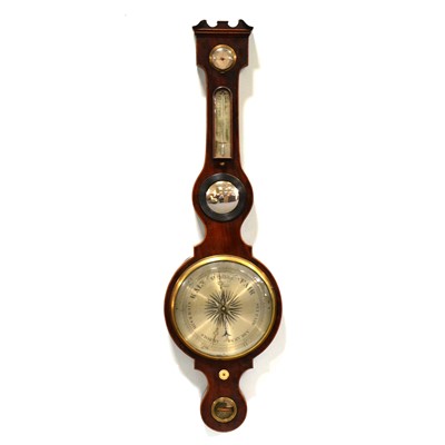 Lot 493 - George III mahogany banjo barometer, signed DE Podesta & Co, Dublin