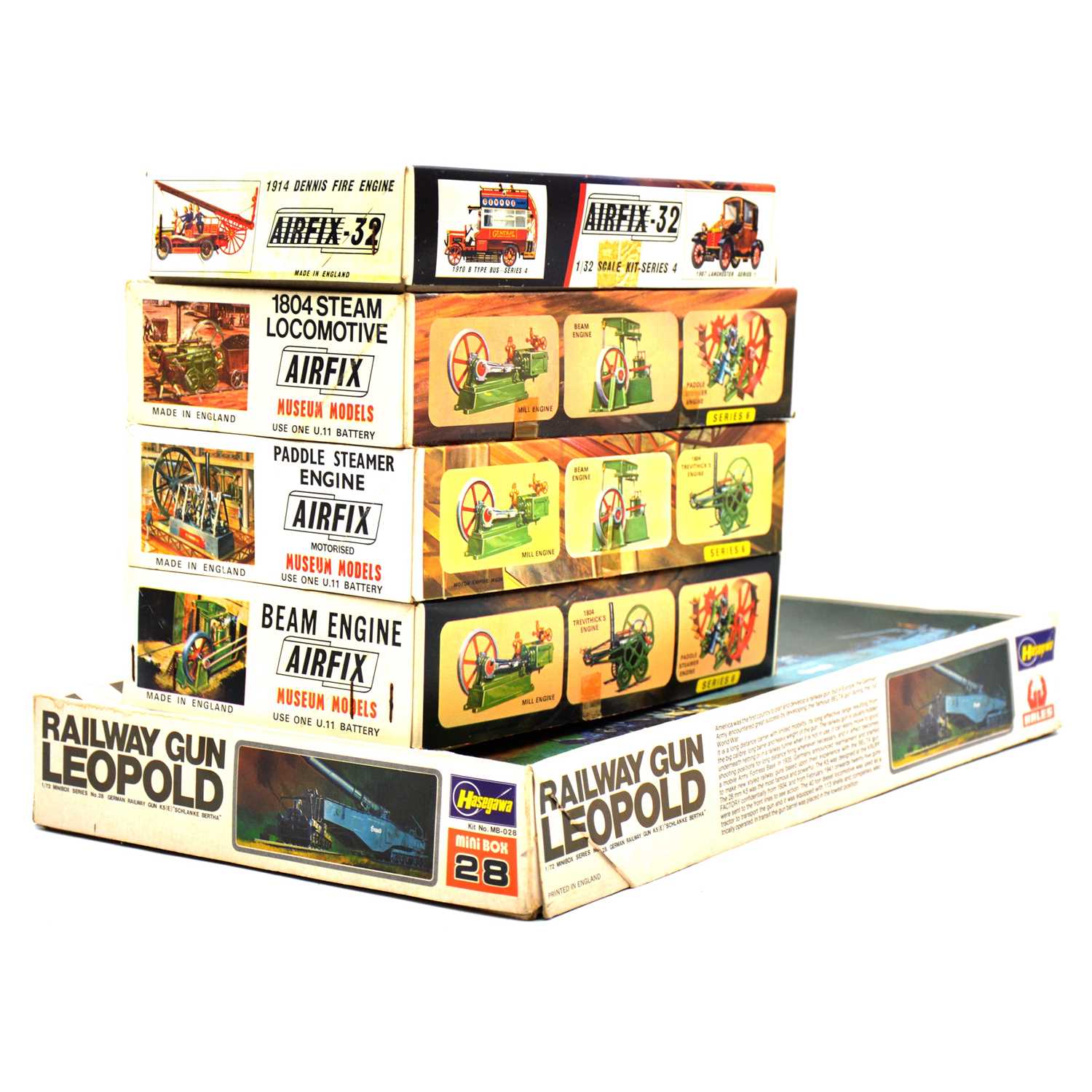 Lot 140 - Five Airfix and Hasegawa scale model kits, boxed