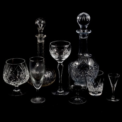 Lot 125 - Ships decanter, other decanters and drinking glasses.