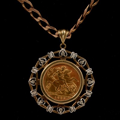 Lot 130 - A Gold Half Sovereign Coin pendant, Elizabeth II 1982, and chain.