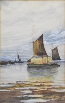 Lot 210 - E Boulton, Ships at anchor, a pair, and another painting.