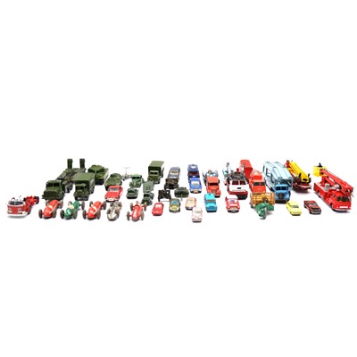 Lot 54 - Two trays of play worn die-cast vehicles, including Dinky, Corgi, and others