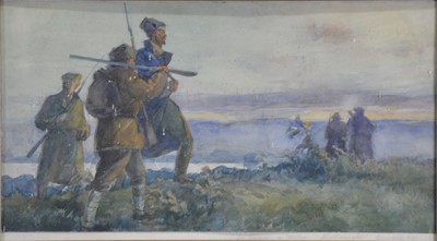 Lot 418 - East European School, possibly Zhabinsky Leonid Andreevich, Riflemen in a landscape