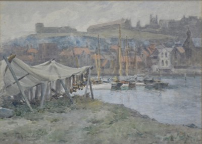 Lot 385 - Albert George Stevens, Whitby Abbey from the harbour