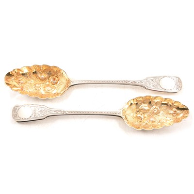 Lot 284 - Pair of Georgian silver berry spoons, William Eley I & William Fearn, London 1807.