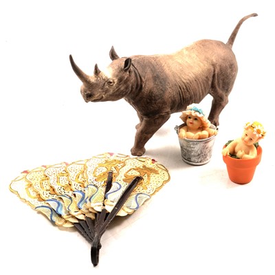 Lot 38 - Coalport painted rhinoceros model, Wade Whimsies, and other small decorative items