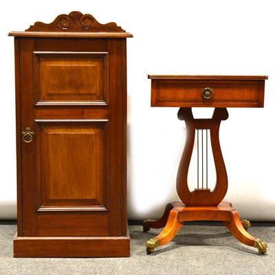 Lot 525 - Victorian walnut bedside cupboard and a reproduction occasional table