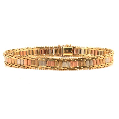 Lot 253 - A 9 carat multi coloured gold bracelet.