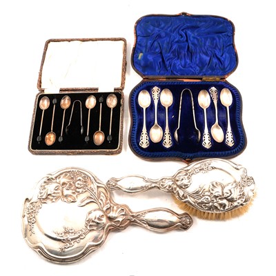 Lot 305 - Set of six Victorian silver teaspoons and sugar nips, Levesley Brothers, Sheffield 1893 and other silver.