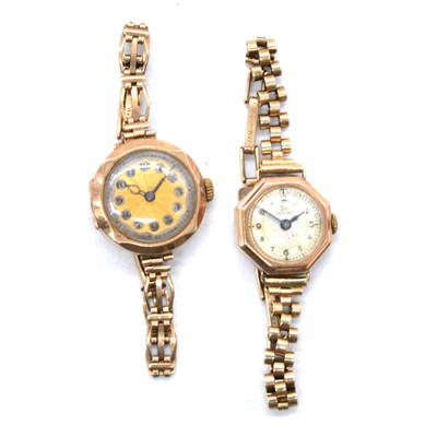 Lot 421 - Two ladies' 9 carat yellow gold vintage bracelet wristwatches.