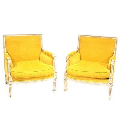 Lot 498 - Pair of French limed wood bergere chairs, contemporary