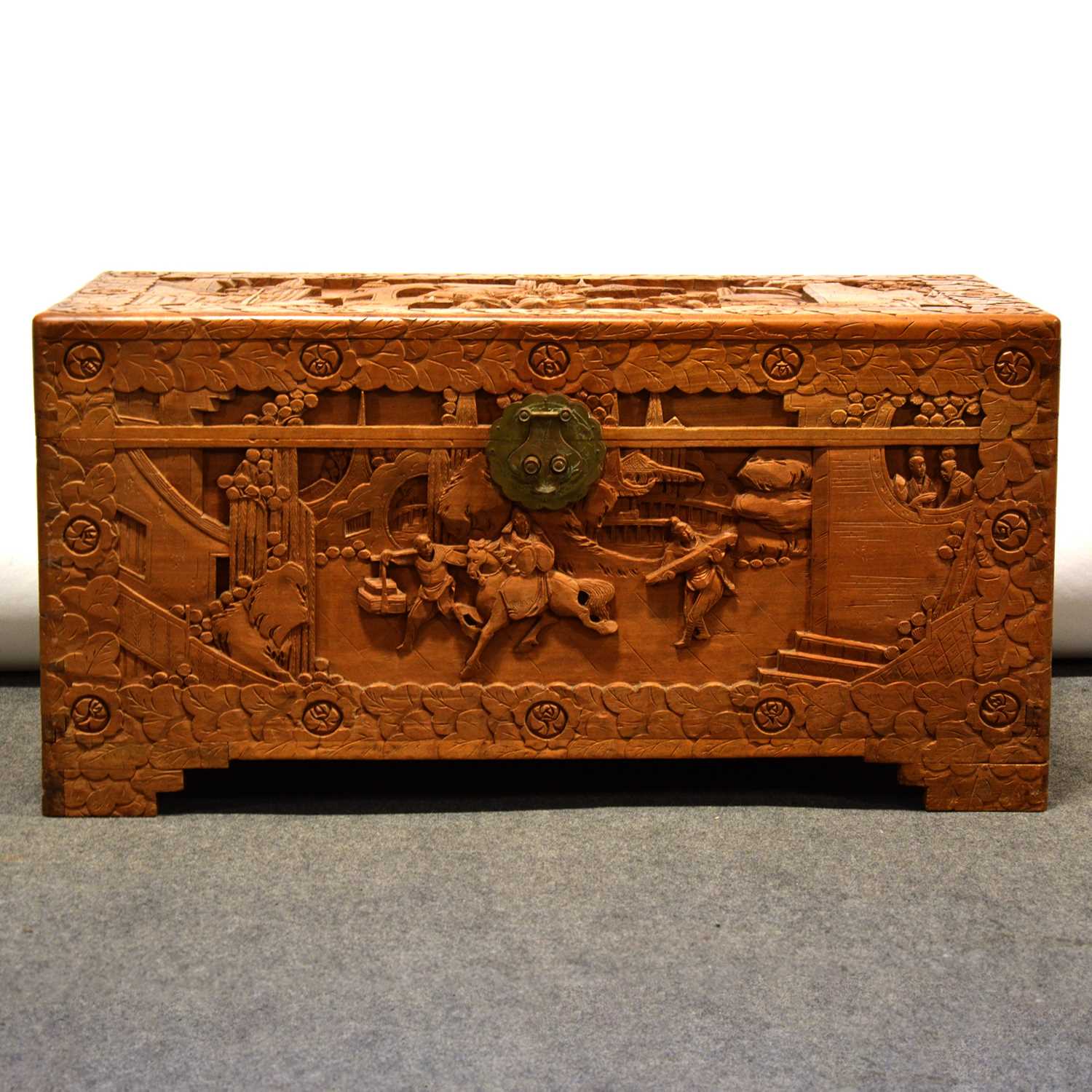 Lot 543 - Singapore carved camphor wood chest,