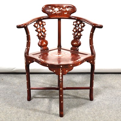 Lot 488 - Modern Chinese corner chair, inlaid with mother of pearl