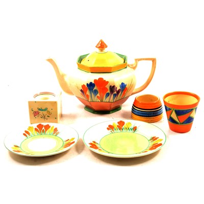Lot 32 - Clarice Cliff, a collection of 'Crocus' teaware, and other Bizarre items