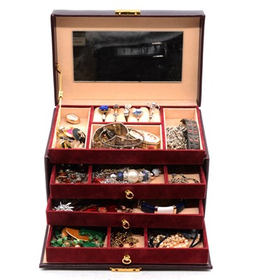 Lot 493 - A collection of white metal and costume jewellery, powder compacts, and watches.