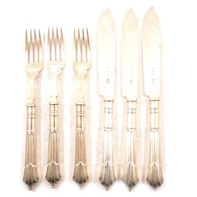 Lot 296 - Set of twelve silver fish knives and forks, Goldsmiths & Silversmiths Co. London 1908