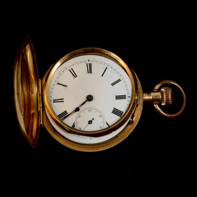 Lot 354 - A yellow metal full hunter pocket watch.