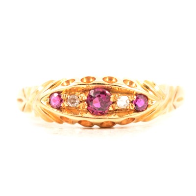 Lot 3 - A Victorian style ruby and diamond ring.