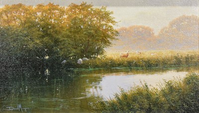 Lot 154 - David Morgan, River landscape with sheep