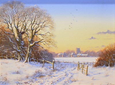 Lot 199 - Edward Hersey, Village scene in winter