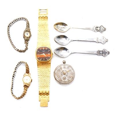 Lot 148 - Victorian silver pocket watch, fob, wristwatch and sundries