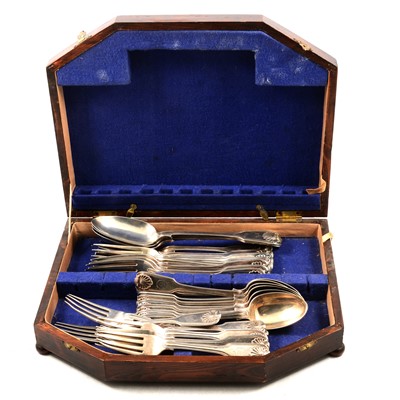 Lot 349 - A set of Victorian British and Indian matched silver cutlery, thread and shell pattern.