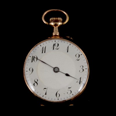 Lot 366 - A small rose metal open face fob watch