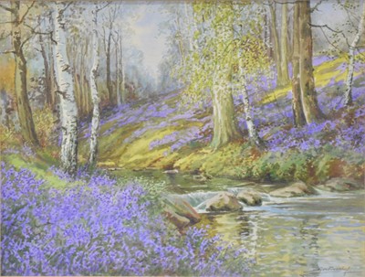 Lot 437 - Albert H Findley, Bluebell-time; and three other watercolours