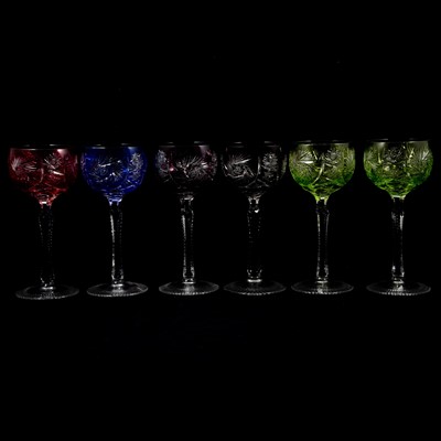 Lot 29 - Set of six harlequin coloured hock glasses