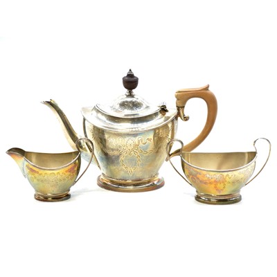 Lot 344 - Silver three-piece teaset, Henry Matthews, Birmingham 1912.