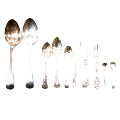 Lot 359 - Pair of silver tablespoons, Joseph Rodgers & Sons, Sheffield 1903, and other flatware.