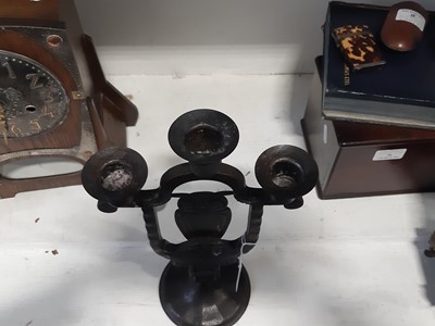 Lot 111 - A Goberg ( Hugo Berger), Viennese secessionist wrought iron three light owl candelabra.