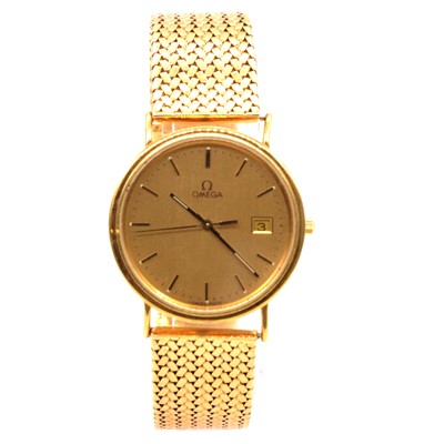 Lot 381 - Omega - a yellow metal bracelet watch.