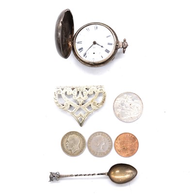 Lot 310 - Victoria and later coins, some silver content, Georgian silver pocket watch and other items.