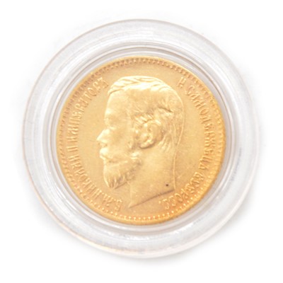 Lot 191A - A gold 5 Rouble coin, Tsar Nicolas II